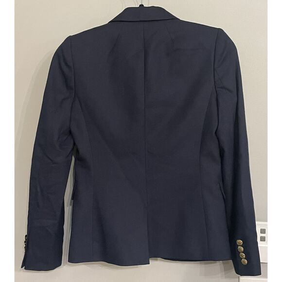 J. Crew Blazer Classic‎ Navy Gold Schoolboy Wool Stretch Blazer Jacket Sz 00 New - Picture 2 of 12